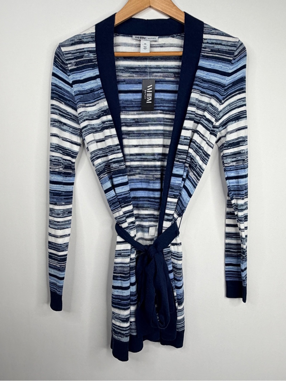 White House Black Market Navy & White Striped Knit Cardigan